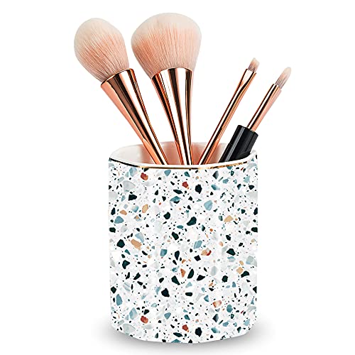 LEAZUL Pen Holder, Makeup Brush Holder Ceramic Shiny Gold Terrazzo Marble Stone Pattern Pencil Cup for Girls Kids Women Durable Stand Desk Organizer Storage Gift for Office, Classroom, Home Light Blue - Image 3