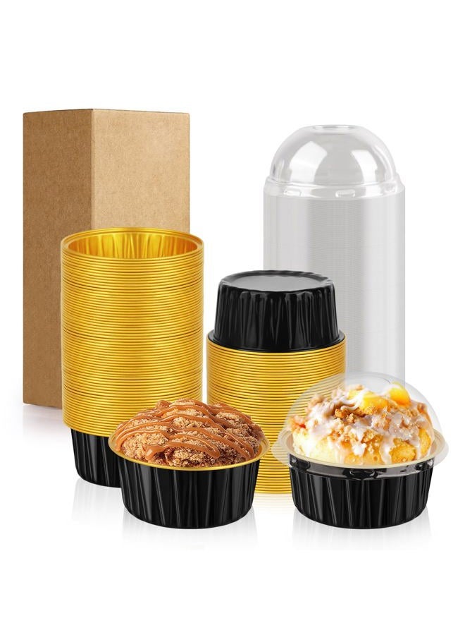 CXIIPOL 60 Pack 5 OZ Round Mini Aluminum Pans with Lids, Disposable Aluminum Foil Baking Pans with Lids, Mini Cake Containers for Birthday Party, Wedding, Baby Shower, Holiday Celebration - Image 1
