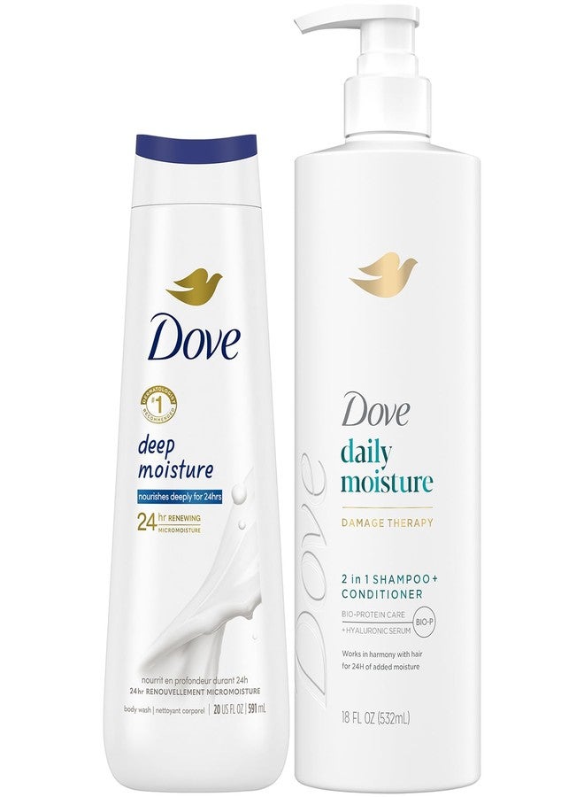 Dove 2-in-1 Shampoo & Conditioner, Daily Moisture Deep Moisture Body Wash - Deep Hydration for Revitalizing Dry Hair and Skin (2 Piece Set) - Image 1