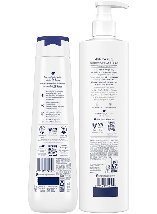 Dove 2-in-1 Shampoo & Conditioner, Daily Moisture Deep Moisture Body Wash - Deep Hydration for Revitalizing Dry Hair and Skin (2 Piece Set) - Image 2