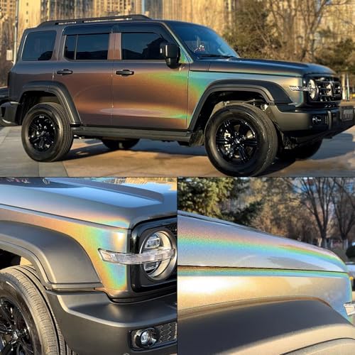 AuMoHall Metallic Holographic Gray Car Vinyl Wrap Gloss Rainbow Gray Chameleon Car Body Protective Film with Sparkling Diamond Color Change Effect DIY Vehicle Wrapping Roll, 59.84" x 7.87" - Image 3
