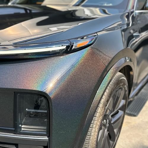 AuMoHall Metallic Holographic Gray Car Vinyl Wrap Gloss Rainbow Gray Chameleon Car Body Protective Film with Sparkling Diamond Color Change Effect DIY Vehicle Wrapping Roll, 59.84" x 7.87" - Image 5