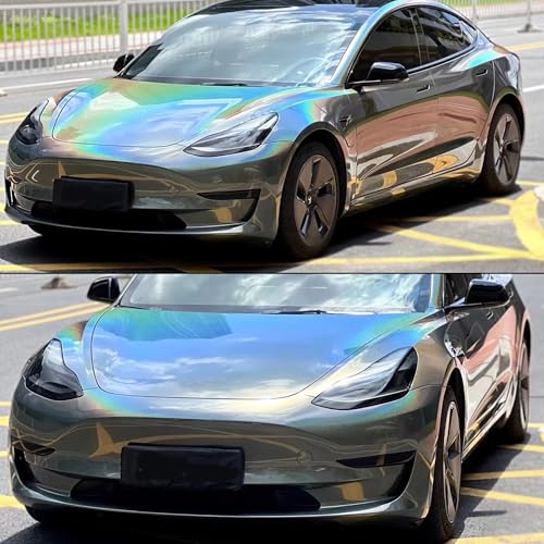 AuMoHall Metallic Holographic Gray Car Vinyl Wrap Gloss Rainbow Gray Chameleon Car Body Protective Film with Sparkling Diamond Color Change Effect DIY Vehicle Wrapping Roll, 59.84" x 7.87" - Image 4