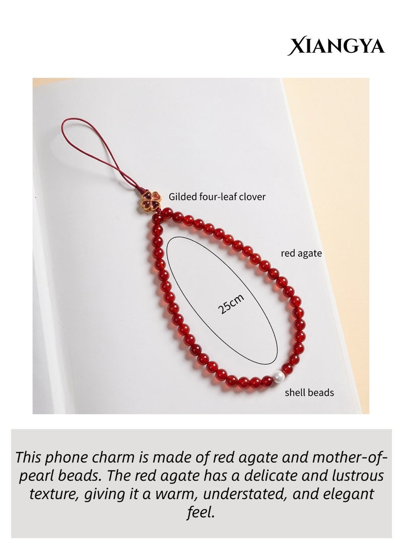 XIANGYA Mobile Accessories Red Agate Phone Strap – Elegant Crimson Harmony with Pearl Accent - Image 3