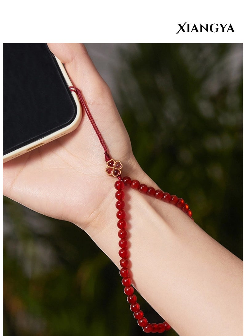 XIANGYA Mobile Accessories Red Agate Phone Strap – Elegant Crimson Harmony with Pearl Accent - Image 5