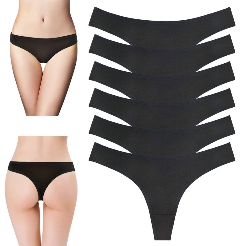 Sunm Boutique 6 Pack Women's Cotton Thongs Breathable Bikini Panties Underwear Black Small - Image 4