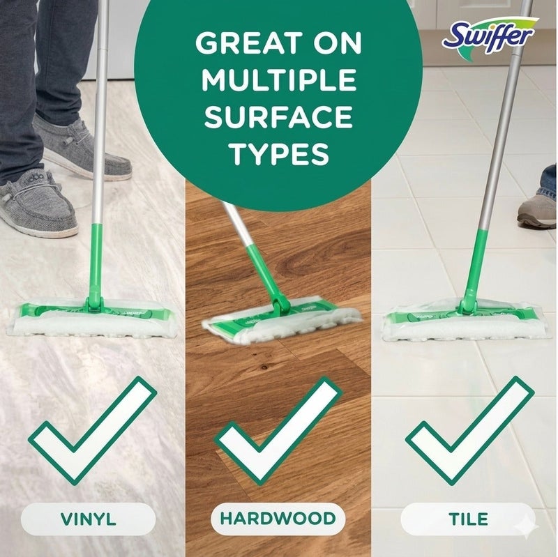 طقم تنظيف الأرضيات سويفر Sweep + Mop مع عصا | يشمل 5 مناديل تنظيف جافة و3 مناديل مبللة | نظام Trap + Lock لإزالة الغبار والأوساخ والشعر لجميع الأسطح - Image 5