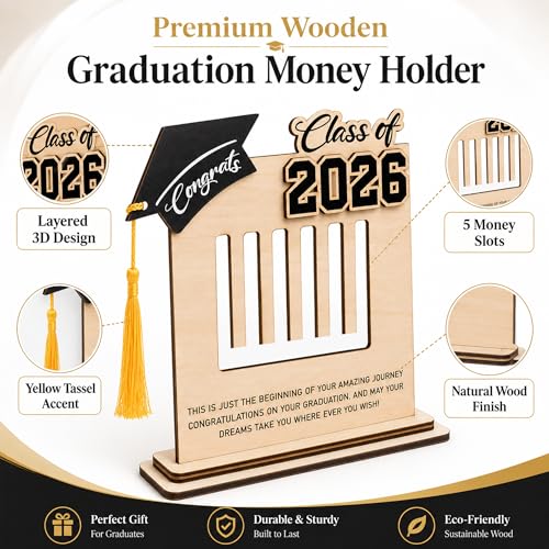KATINAT Class of 2026 Graduation Money Holder 2026, Wooden Graduation Money Cash, Unique Graduate Gifts for Him Her Daughter Son Seniors, Graduation Gifts - Image 2