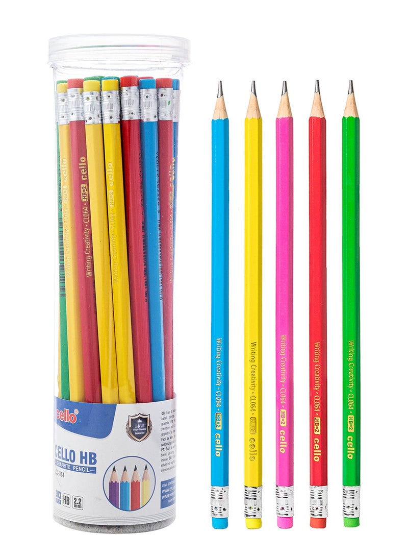 Cello 30 Pcs Wooden HB Pencils, Black Pencil Non Slip Pre-Sharpened Pencil with Eraser Student Writing Drawing Tool for Exams, School, Office, Home Drawing Sketching - Image 2