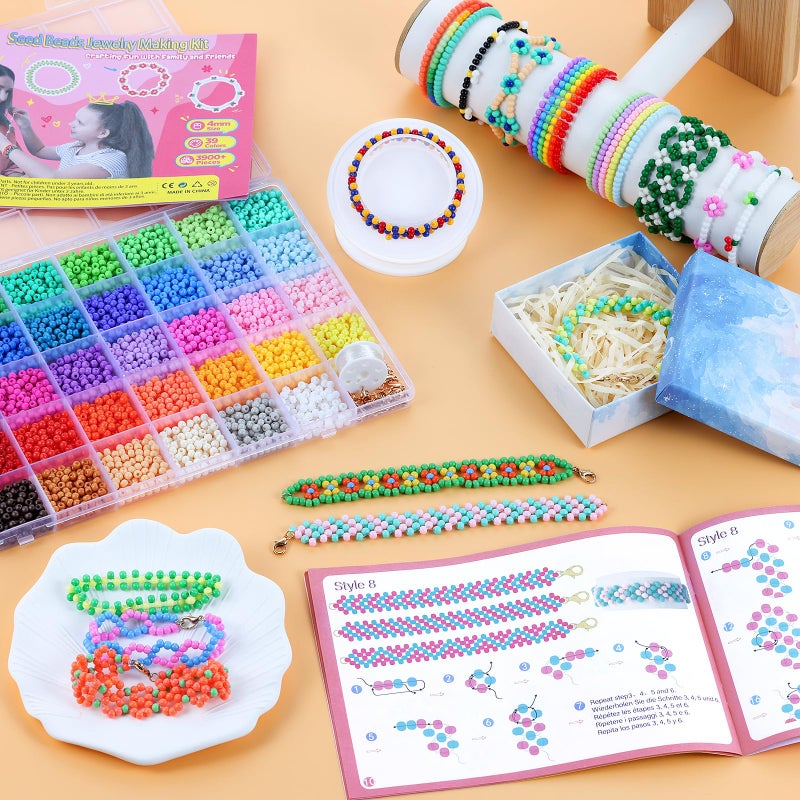 Funtopia 4mm Seed Beads for Jewelry Making, 39 Colors Uniform Small Beads for Bracelet Making Kit, 3900pcs Glass Seed Bead Kit with Instructions, Tiny Craft for DIY Art Jewelry Making - Image 2