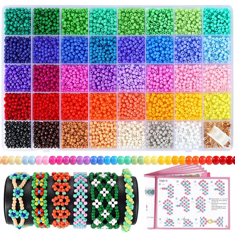 Funtopia 4mm Seed Beads for Jewelry Making, 39 Colors Uniform Small Beads for Bracelet Making Kit, 3900pcs Glass Seed Bead Kit with Instructions, Tiny Craft for DIY Art Jewelry Making - Image 1