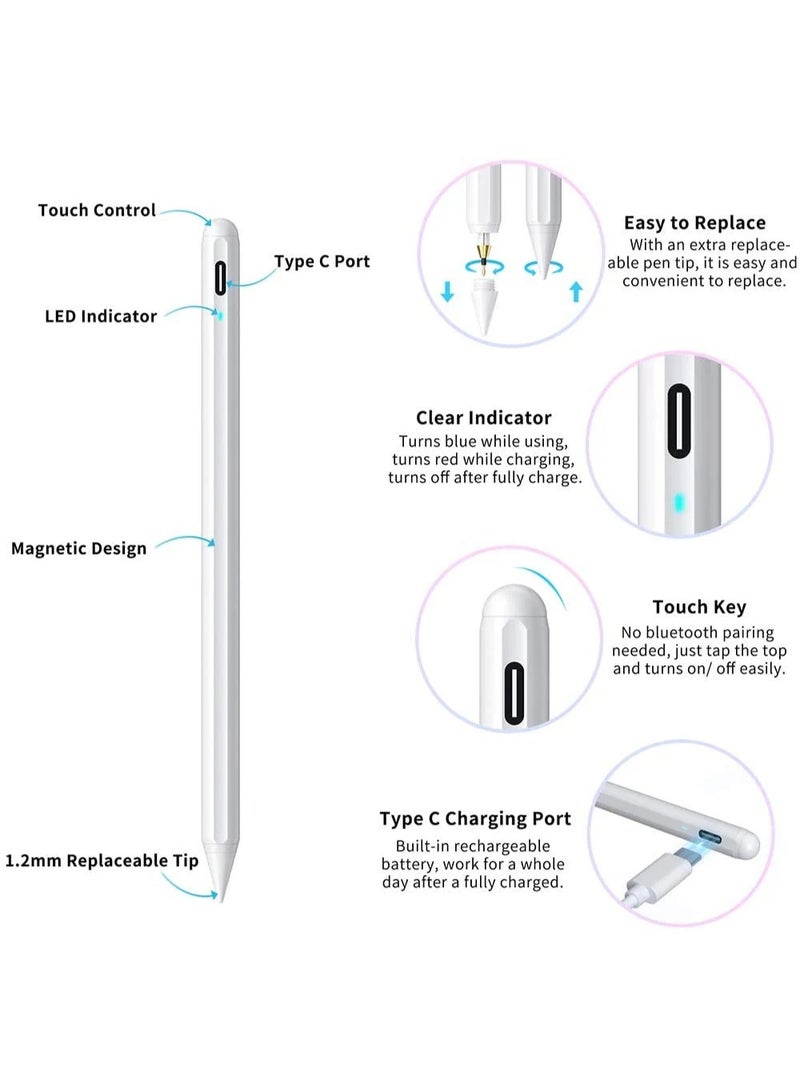 Stylus Pen with Palm Rejection – 2 in 1 Rechargeable 1.2mm Fine Point Active Stylus for Touch Screens, Tilt Sensitivity & Fast Charging, Compatible with iPad Pro, iPad Air, Android Tablets & Smartphones - Image 2