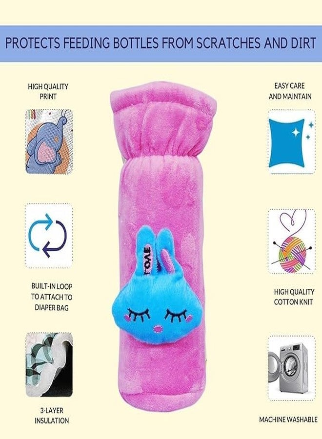 KIDS BASIC Stainless Steel Baby Feeding Bottle 240 ML with Velvet Bottle Cover and 3 Pcs of Button Bibs (3, Tie Bibs-1 Pink) - Image 2