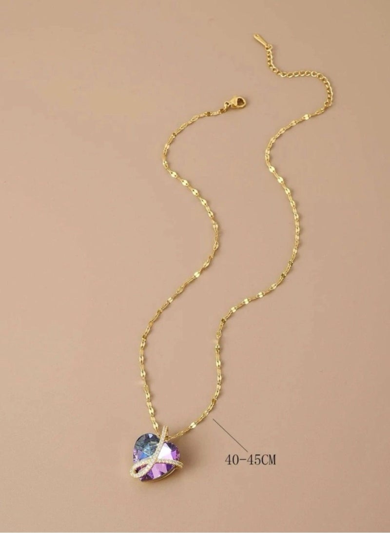 نون-شى سلسال مطلي باللون الذهبي عيار 18 بتعليقة على شكل قلب ملون ومرصع بالزركون - Image 3