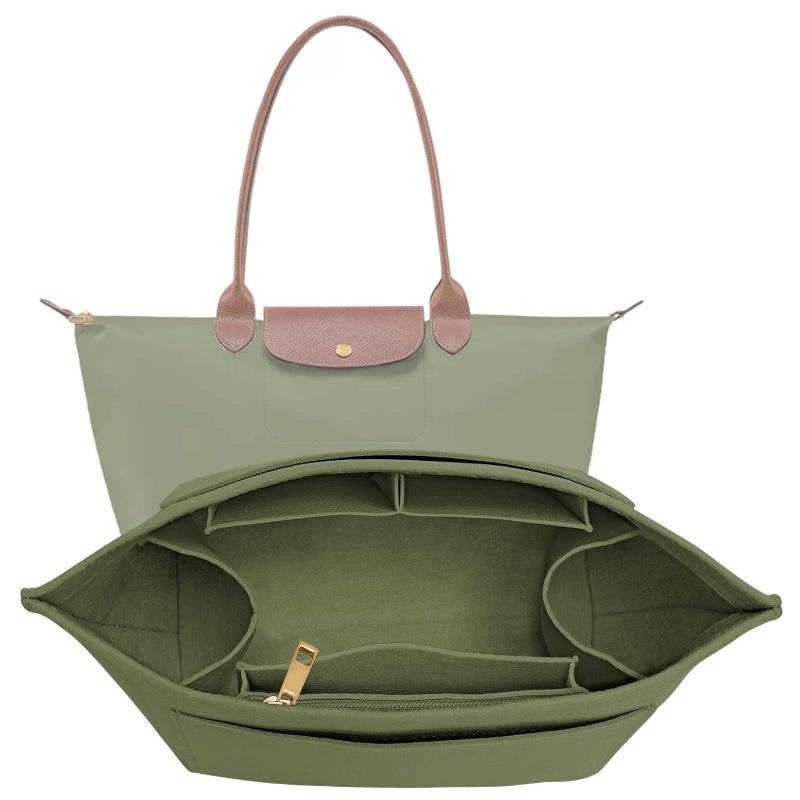 LOUKAYCCI Purse Organizer Insert for Longchamp Le Pliage L Handbag Insert Felt Long Champ Tote Bag Organizer Insert with Cup Green Large - Image 2