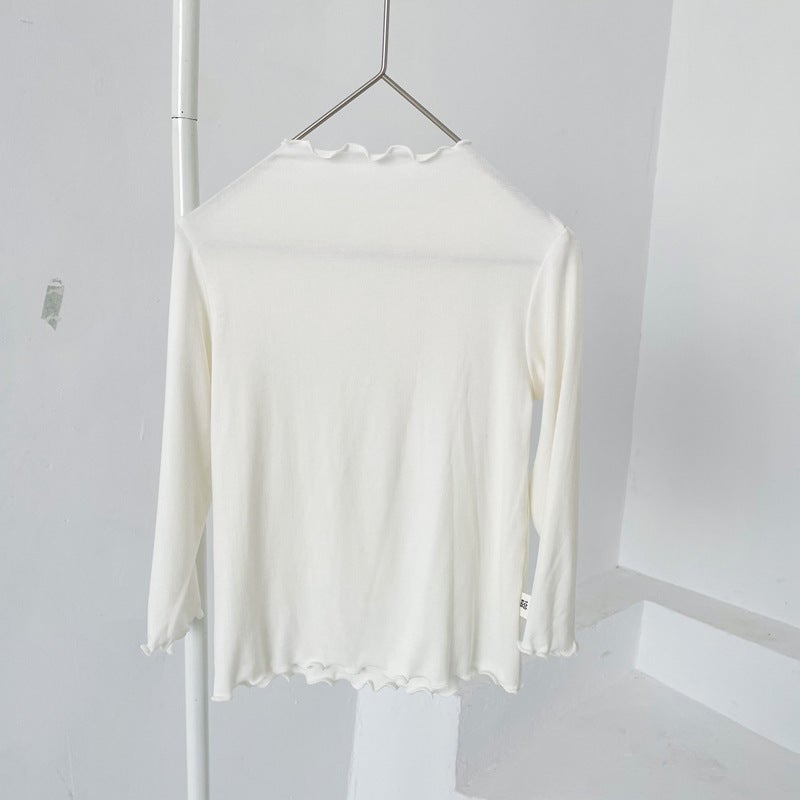 Girls' Bottoming Shirt Spring Style Kidsren'S Lace Top Little Girl Korean Style Pure Color Long-Sleeved T-Shirt - Image 1