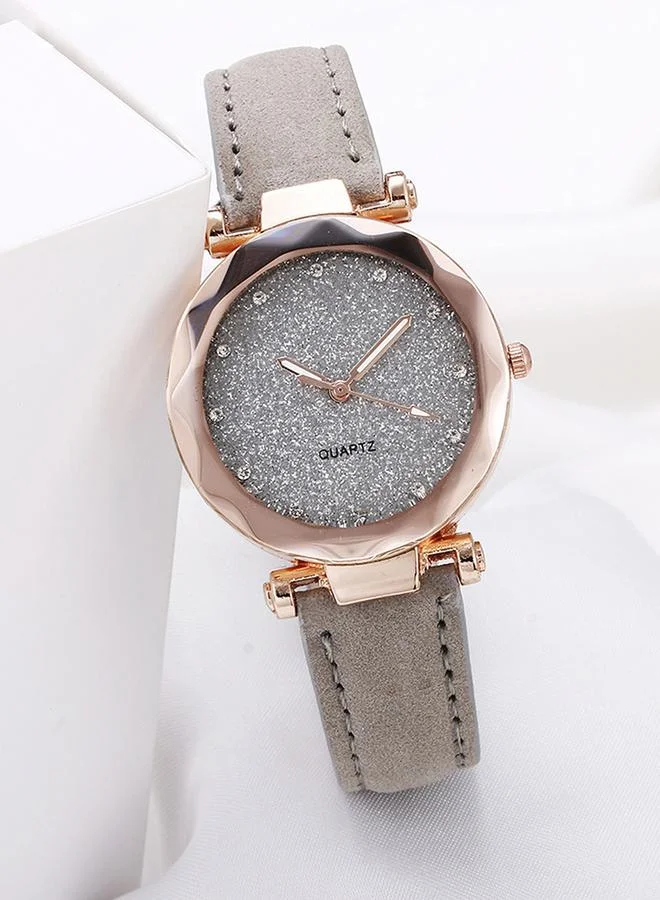 Styli Round Casual Grey PU Strap Watch, 34mm