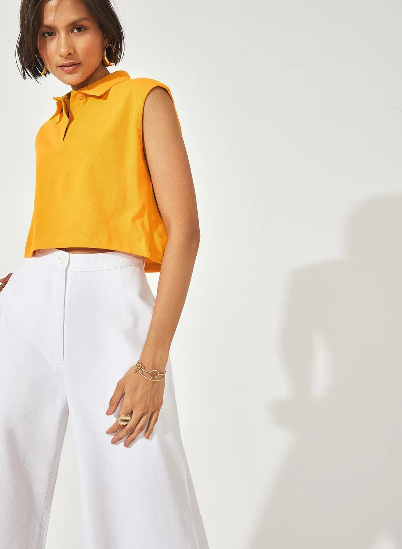 The Label Life The Label Life Women's Cropped Sleeveless Polo Shirt - Yellow