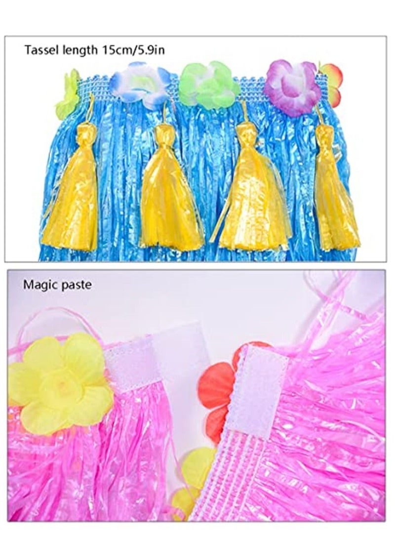 Hula Skirt Hawaiian Hula SYOSI Seagrass Dance Dance Hula Skirt Adult Hula Skirt for Hawaiian Beach Tropical Party Elastic Outfits with Flower 8 Pack