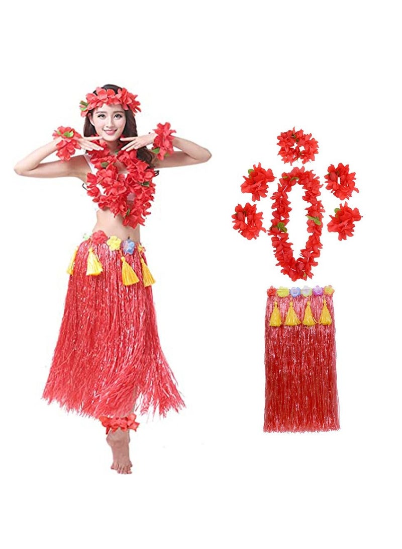 Hula Skirt Hawaiian Hula SYOSI Seagrass Dance Dance Hula Skirt Adult Hula Skirt for Hawaiian Beach Tropical Party Elastic Outfits with Flower 8 Pack