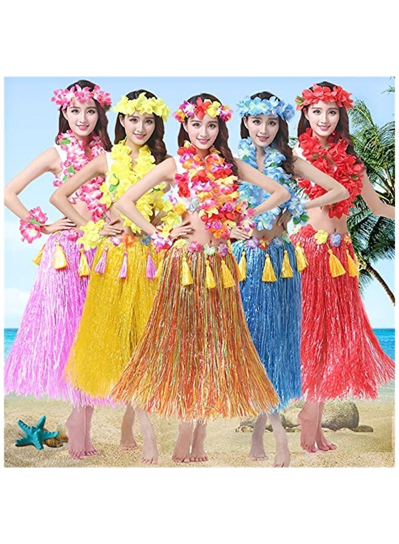 Hula Skirt Hawaiian Hula SYOSI Seagrass Dance Dance Hula Skirt Adult Hula Skirt for Hawaiian Beach Tropical Party Elastic Outfits with Flower 8 Pack