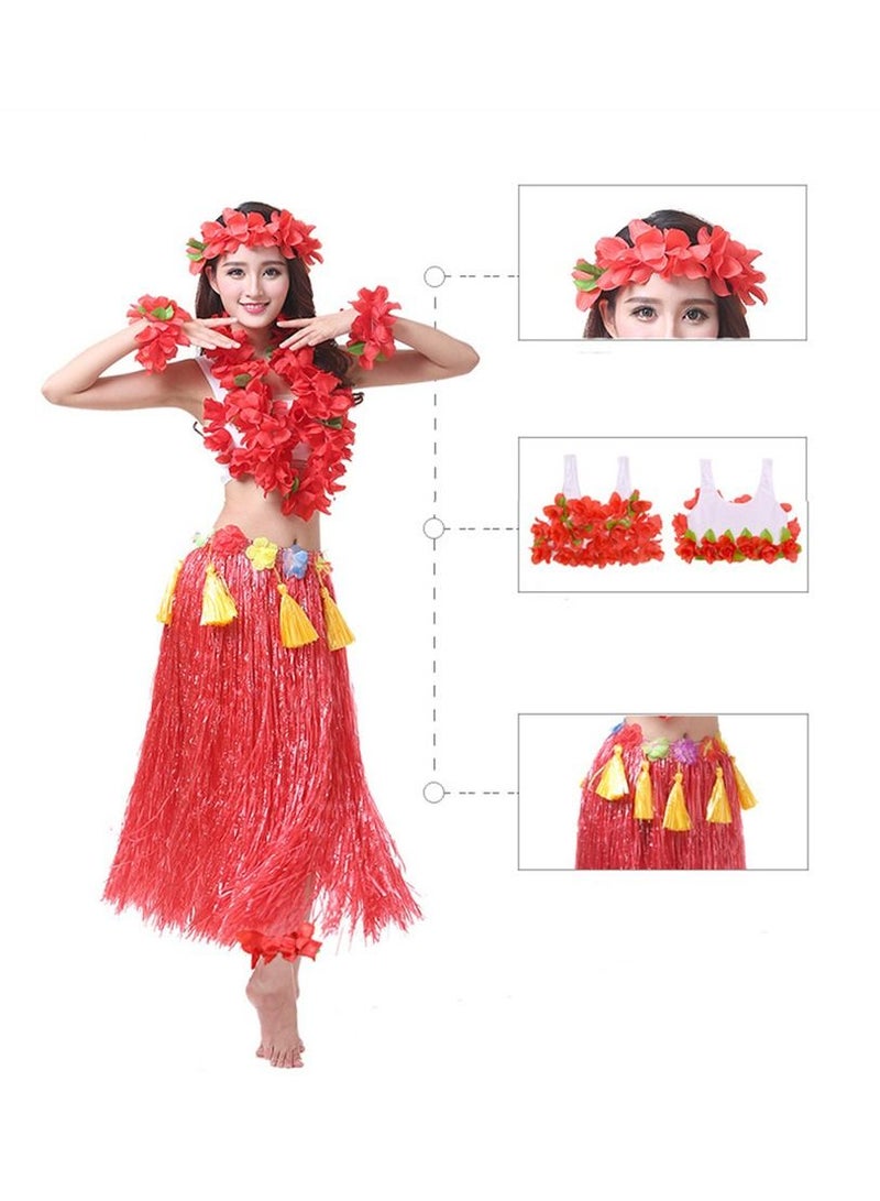 Hula Skirt Hawaiian Hula SYOSI Seagrass Dance Dance Hula Skirt Adult Hula Skirt for Hawaiian Beach Tropical Party Elastic Outfits with Flower 8 Pack