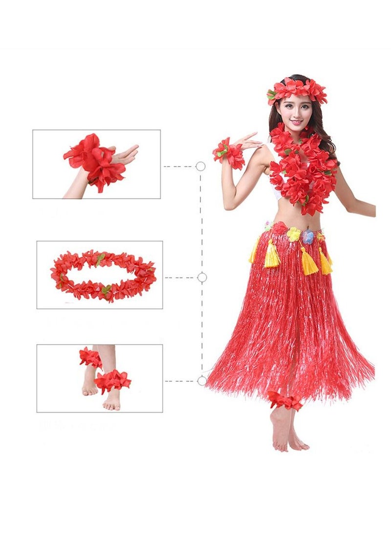 Hula Skirt Hawaiian Hula SYOSI Seagrass Dance Dance Hula Skirt Adult Hula Skirt for Hawaiian Beach Tropical Party Elastic Outfits with Flower 8 Pack