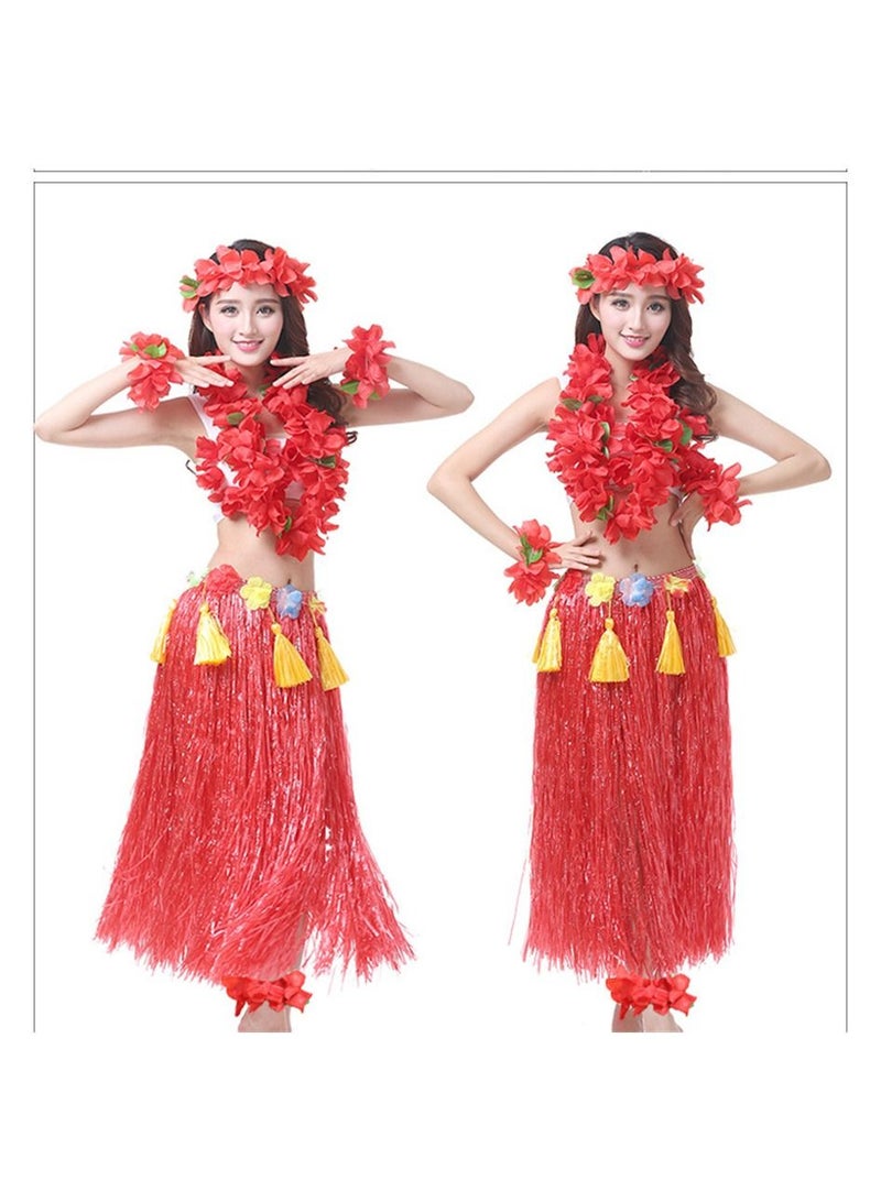 Hula Skirt Hawaiian Hula SYOSI Seagrass Dance Dance Hula Skirt Adult Hula Skirt for Hawaiian Beach Tropical Party Elastic Outfits with Flower 8 Pack