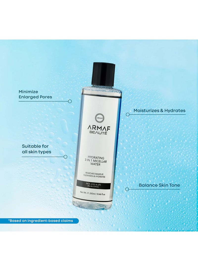 Armaf Beaute Hydrating 3-in-1 Micellar Water Makeup Remover, Deep Cleansing & Hydrating Facial Cleanser for Face, Eyes & Lips - All Skin Types, 250ml - Image 2