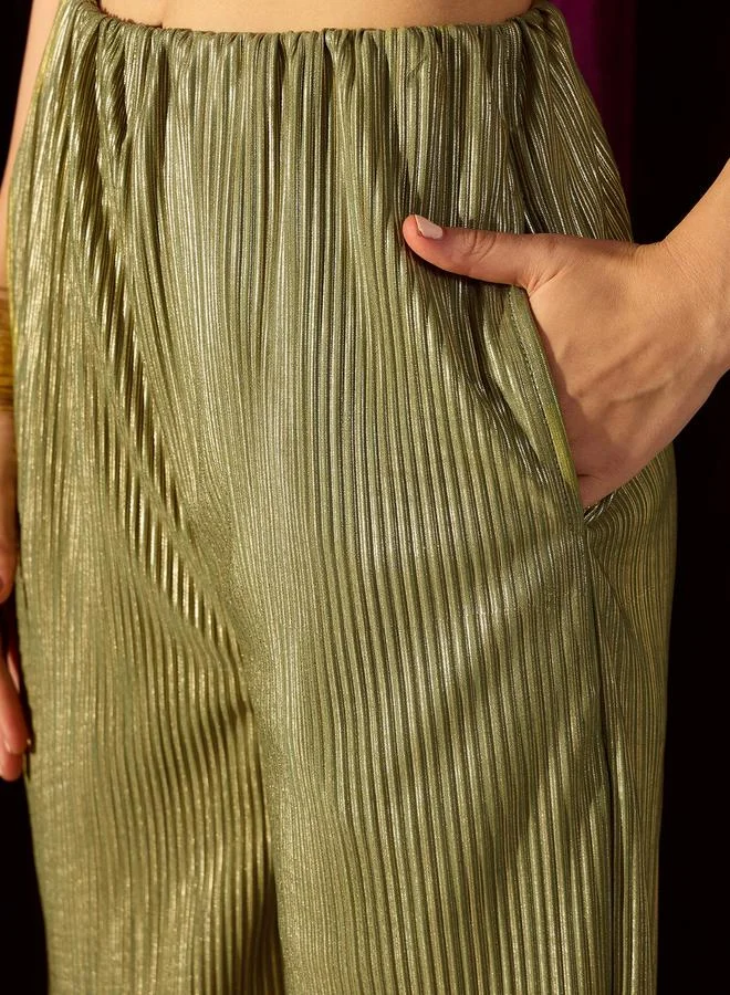 Kassually Kassually Plisse Regular Fit Shirt and Straight Pants Co-Ords