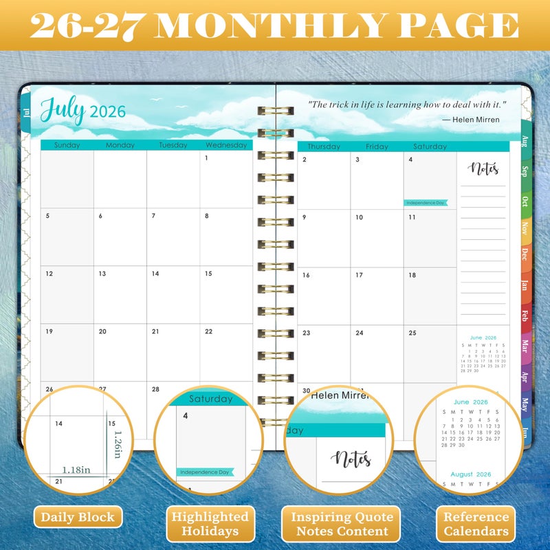 Pinchoco Planner 2026-2027 - Academic Planner 2026-2027, July 2026 - June 2027, 8.4" x 6.3", 26-27 Planner Weekly and Monthly, 26-27 Calendar Planners with Colorful Tabs, Pocket, Hardcover - Dreaming Sea - Image 4