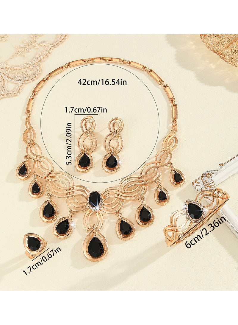 4 Piece Necklace Earrings Ring Bracelet Set Delicate Jewelry Set Perfect Jewelry Set for Ladies to Give to Girlfriends, Wife, Mother, Bridesmaids, Wedding Party Accessories  - Image 4