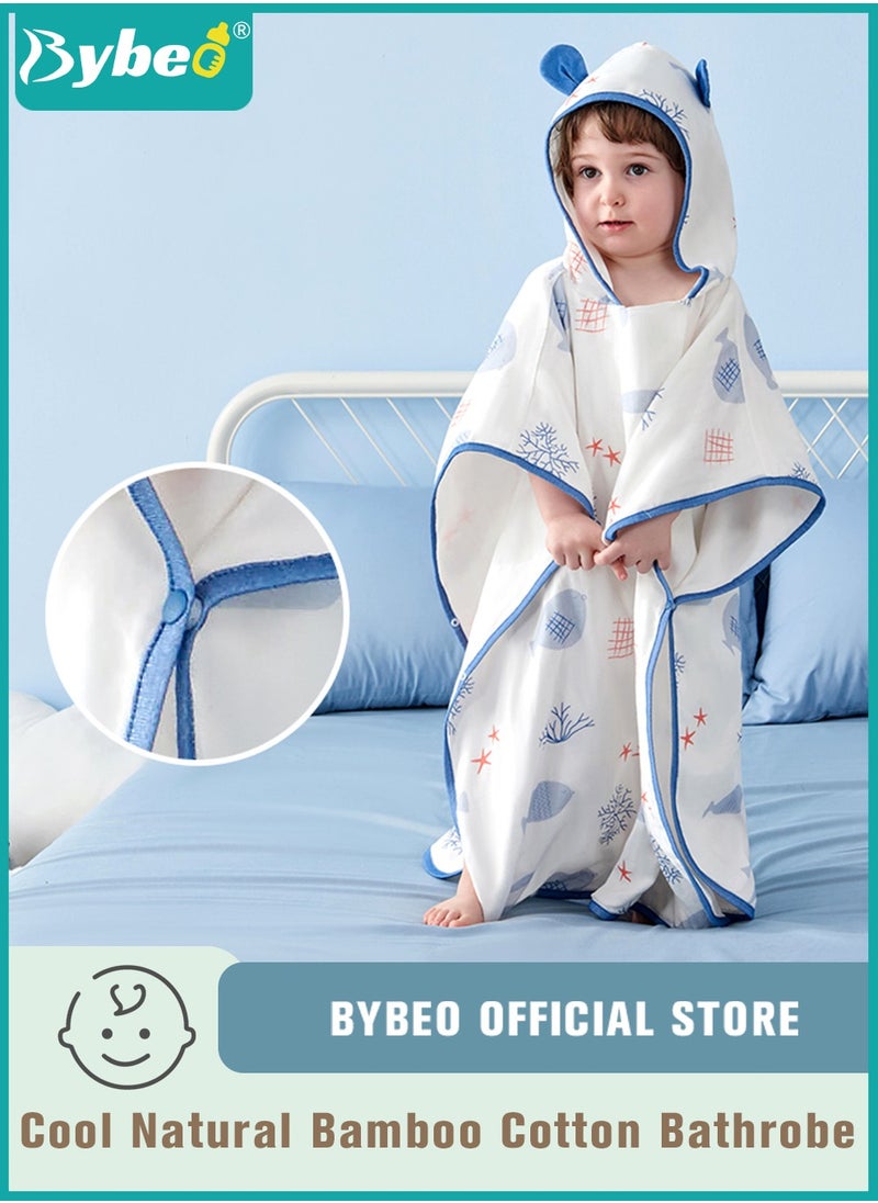 Bybeo - Baby Hooded Bath Towel, Natural Cotton Washcloths , Ultra Soft Bathrobe Towels, for Toddler Infant and Newborn, with Printed Design, Cute 3D Ears and Snap Fasteners for Easy on and off - Image 1
