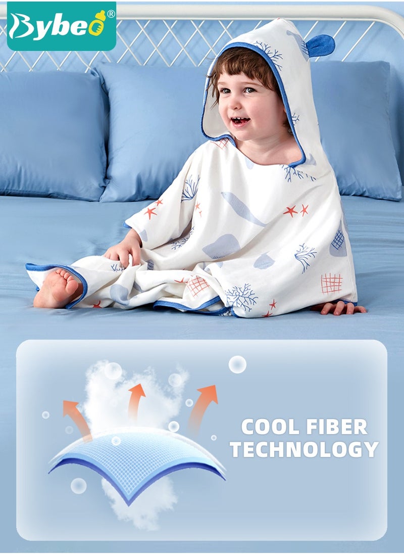 Bybeo - Baby Hooded Bath Towel, Natural Cotton Washcloths , Ultra Soft Bathrobe Towels, for Toddler Infant and Newborn, with Printed Design, Cute 3D Ears and Snap Fasteners for Easy on and off - Image 1