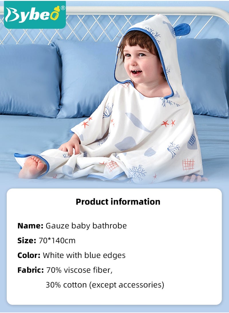 Bybeo - Baby Hooded Bath Towel, Natural Cotton Washcloths , Ultra Soft Bathrobe Towels, for Toddler Infant and Newborn, with Printed Design, Cute 3D Ears and Snap Fasteners for Easy on and off - Image 1