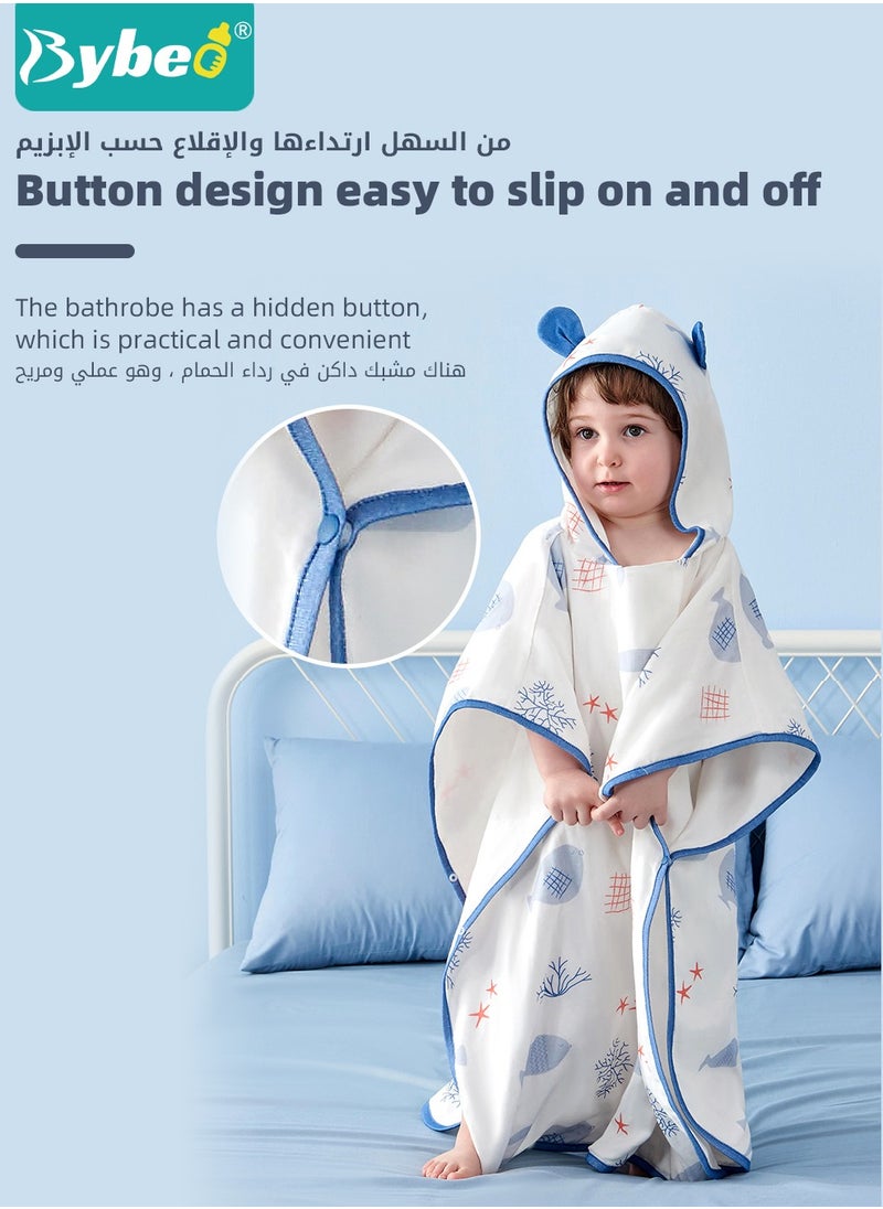 Bybeo - Baby Hooded Bath Towel, Natural Cotton Washcloths , Ultra Soft Bathrobe Towels, for Toddler Infant and Newborn, with Printed Design, Cute 3D Ears and Snap Fasteners for Easy on and off - Image 1