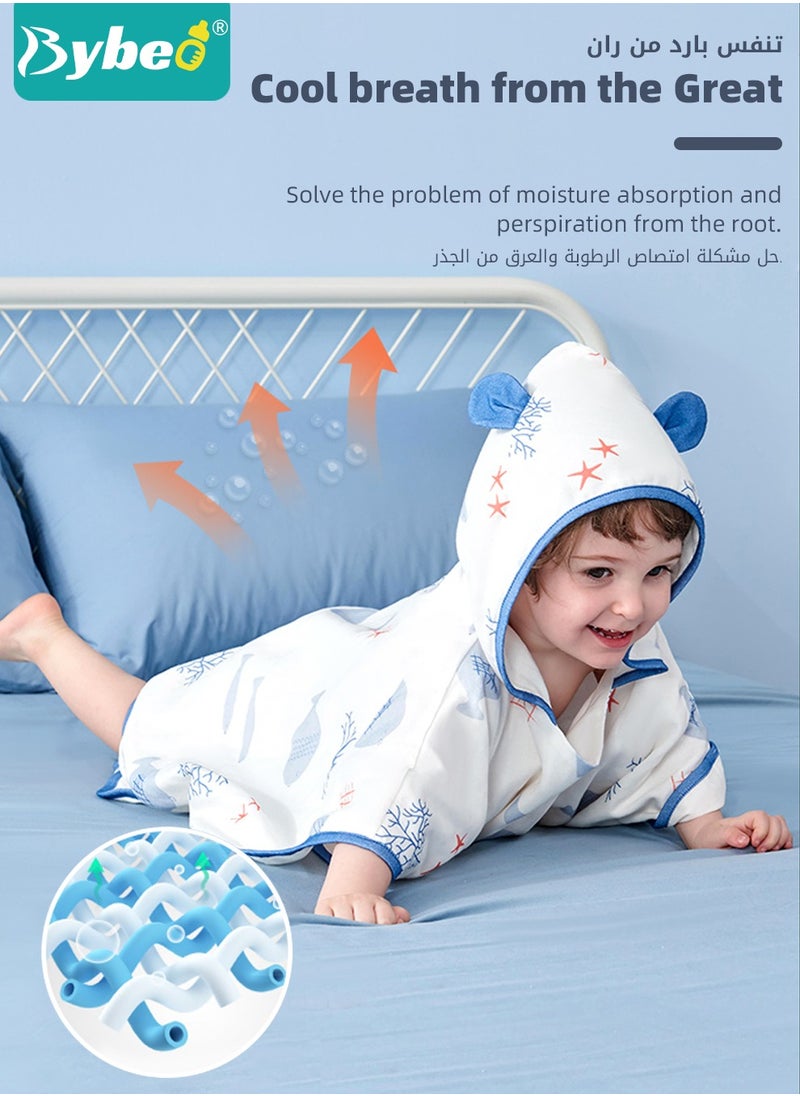 Bybeo - Baby Hooded Bath Towel, Natural Cotton Washcloths , Ultra Soft Bathrobe Towels, for Toddler Infant and Newborn, with Printed Design, Cute 3D Ears and Snap Fasteners for Easy on and off - Image 1