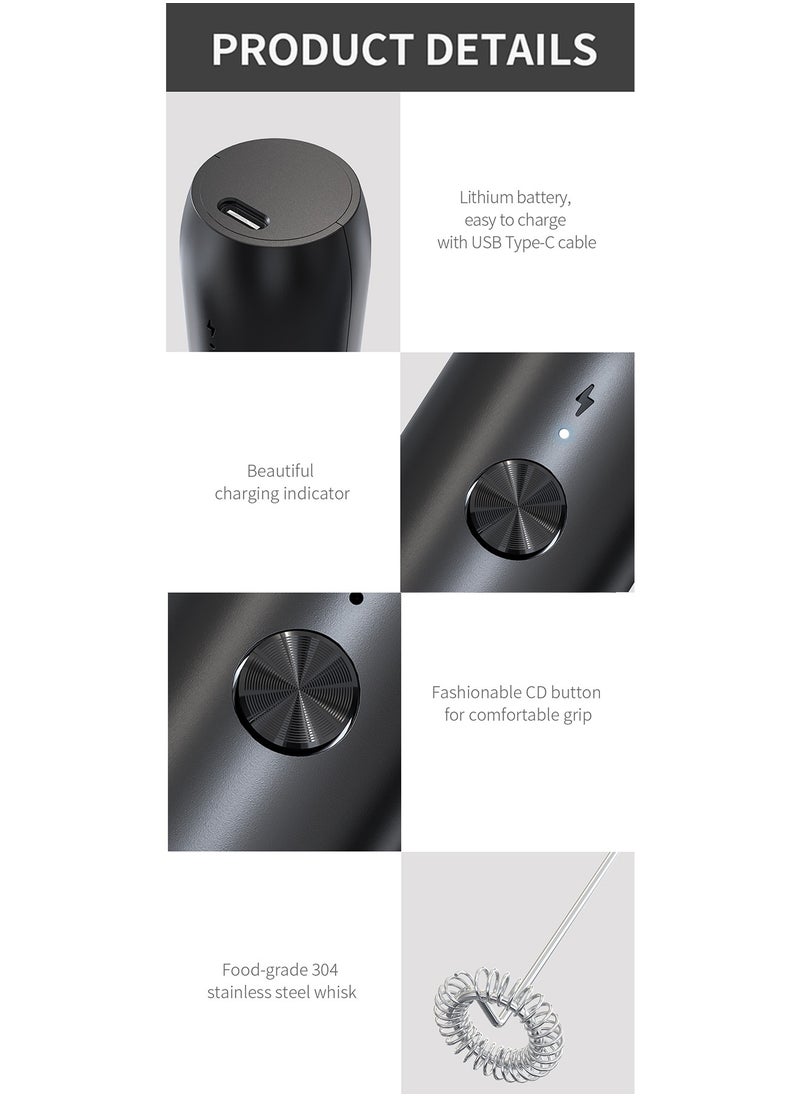 DOSCHER - Electric Milk Frother USB-C Charging Handheld Foam Maker 10W High Power 304 Stainless Steel Whisk Low Noise Compact Design for Coffee Lattes Cappuccinos and Baking - Image 1