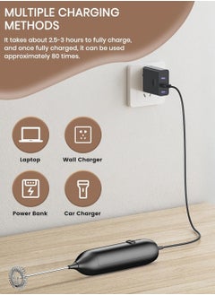 DOSCHER Electric Milk Frother USB-C Charging Handheld Foam Maker 10W High Power 304 Stainless Steel Whisk Low Noise Compact Design for Coffee Lattes Cappuccinos and Baking  - Image 4