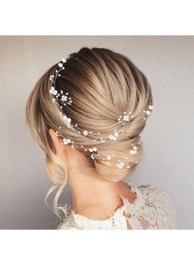 BEAYFILY Bridal Wedding Hair Vine,Extra Long Pearl and Crystal Beads Bride Head Piece,Silver Hair Accessories for Women and Girls (Silver) - Image 1