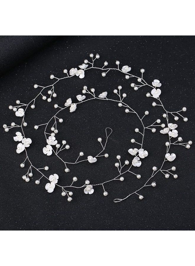 BEAYFILY Bridal Wedding Hair Vine,Extra Long Pearl and Crystal Beads Bride Head Piece,Silver Hair Accessories for Women and Girls (Silver) - Image 5