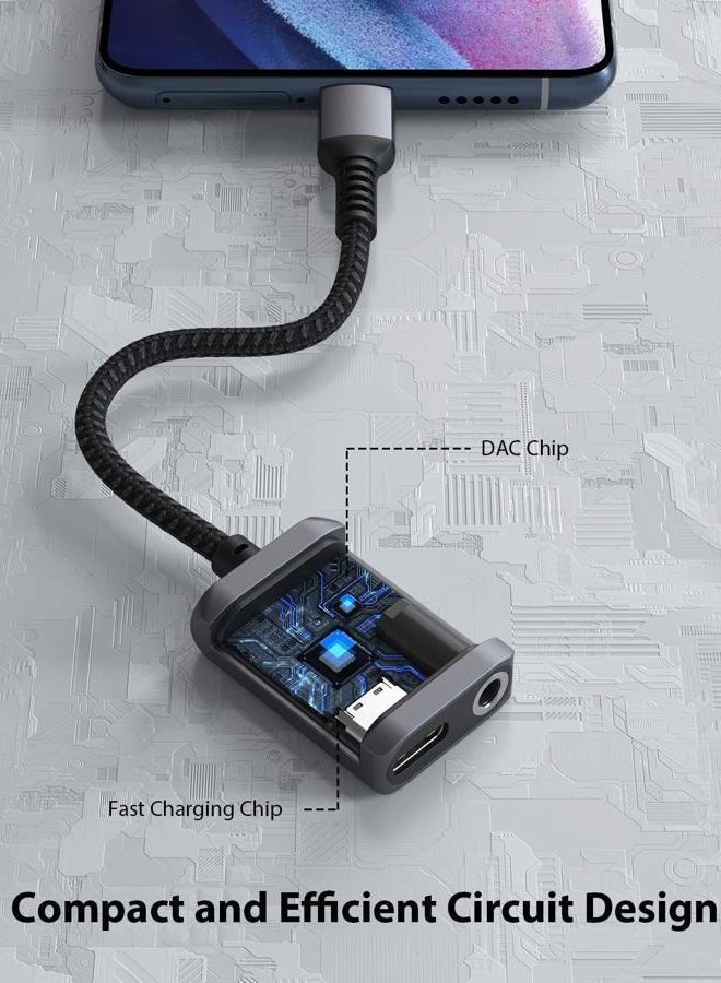 Stouchi محول شحن سماعات رأس USB C إلى 3.5 مم 2 في 1 مع شحن سريع PD وDAC عالي الدقة لأجهزة iPhone 15 وGalaxy S24/S24+/S23/S22/S21 وiPad Pro وPixel 9/8/7 - Image 4