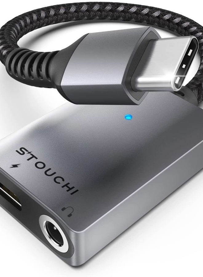 Stouchi محول شحن سماعات رأس USB C إلى 3.5 مم 2 في 1 مع شحن سريع PD وDAC عالي الدقة لأجهزة iPhone 15 وGalaxy S24/S24+/S23/S22/S21 وiPad Pro وPixel 9/8/7 - Image 1
