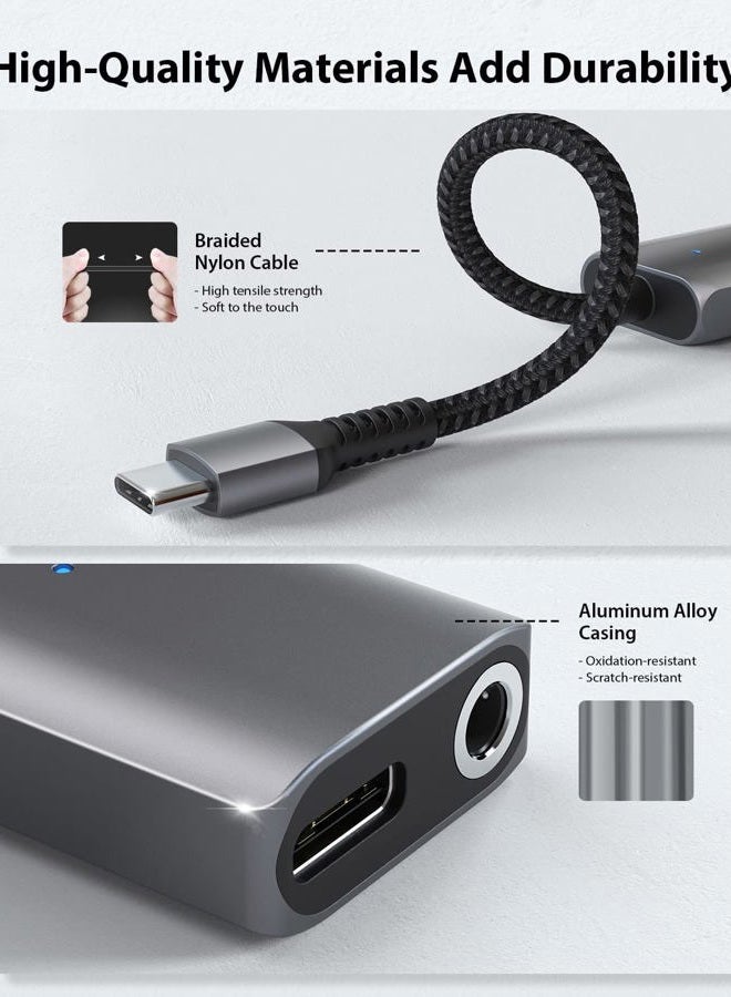 Stouchi محول شحن سماعات رأس USB C إلى 3.5 مم 2 في 1 مع شحن سريع PD وDAC عالي الدقة لأجهزة iPhone 15 وGalaxy S24/S24+/S23/S22/S21 وiPad Pro وPixel 9/8/7 - Image 3