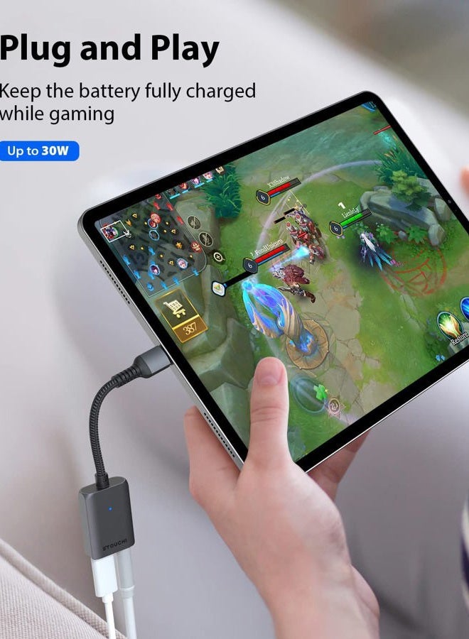 Stouchi محول شحن سماعات رأس USB C إلى 3.5 مم 2 في 1 مع شحن سريع PD وDAC عالي الدقة لأجهزة iPhone 15 وGalaxy S24/S24+/S23/S22/S21 وiPad Pro وPixel 9/8/7 - Image 5