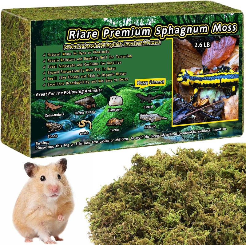 Riare 2.6LB Premium Sphagnum Moss for Reptiles- 100QT Natural Live Moss Reptile Moss Bedding for Terrarium, Hatching, Forest Sphagnum Moss Reptile Substrate for Snakes, Gecko, Turtles, Frogs, Leopard - Image 1