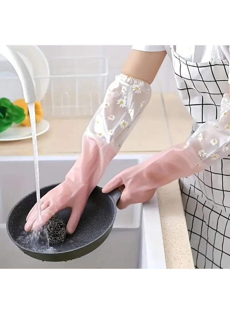 LDQ One Pair Durable Waterproof PVC Cleaning Gloves, Non-Slip Dishwashing Gloves for Kitchen, Household Laundry Gloves, Multipurpose Utility Gloves for Bathroom, Toilet, Living Room, Bedroom Cleaning, Waterproof Grade - Image 1