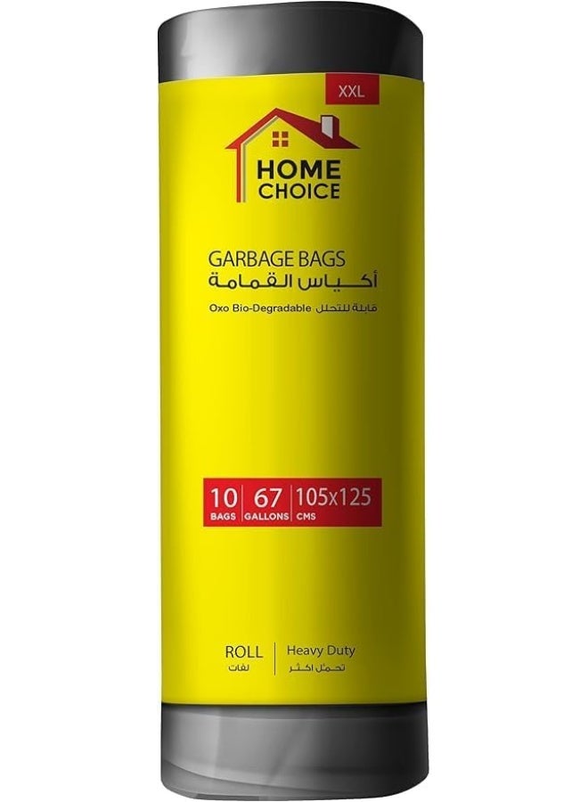 HOME CHOICE 67 Gallons, Pack of 10-Pieces, Size 105*125 cm, Heavy Duty Bio-degradable Garbage Bags Roll, Bin Liners,  Trash Bags - Image 1