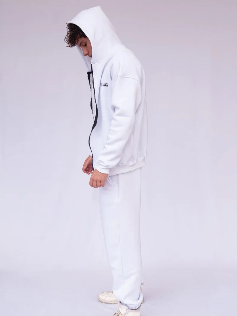 Vatkalimon White Rose Gold Oversize Hooded Zipper Sweatshirt