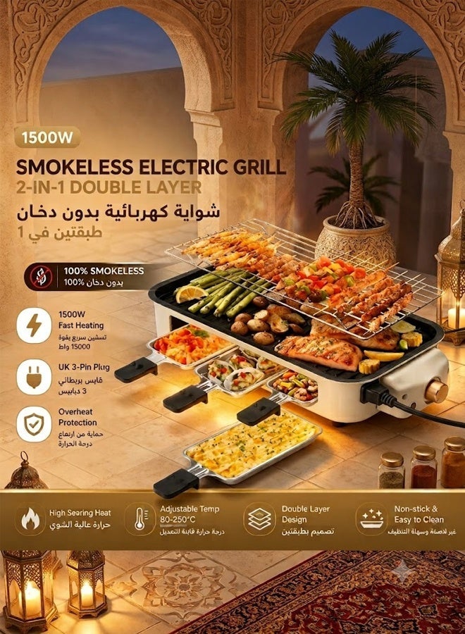 APEX Electric Grill BBQ Machine, Smokeless Indoor Grill with Removable Non-Stick Plate, Portable Tabletop Barbecue Grill for Steak, Chicken, Kebab, Seafood & Family Party Cooking 1500W - Image 4